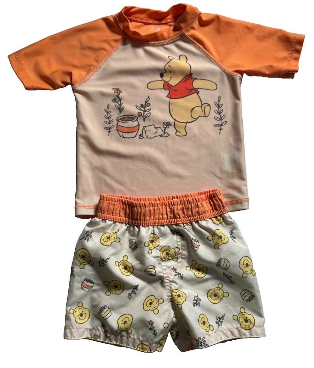 Disney Baby Winnie the Pooh 18M Rash Guard Swim Trunks 2 Piece Swimsuit Set